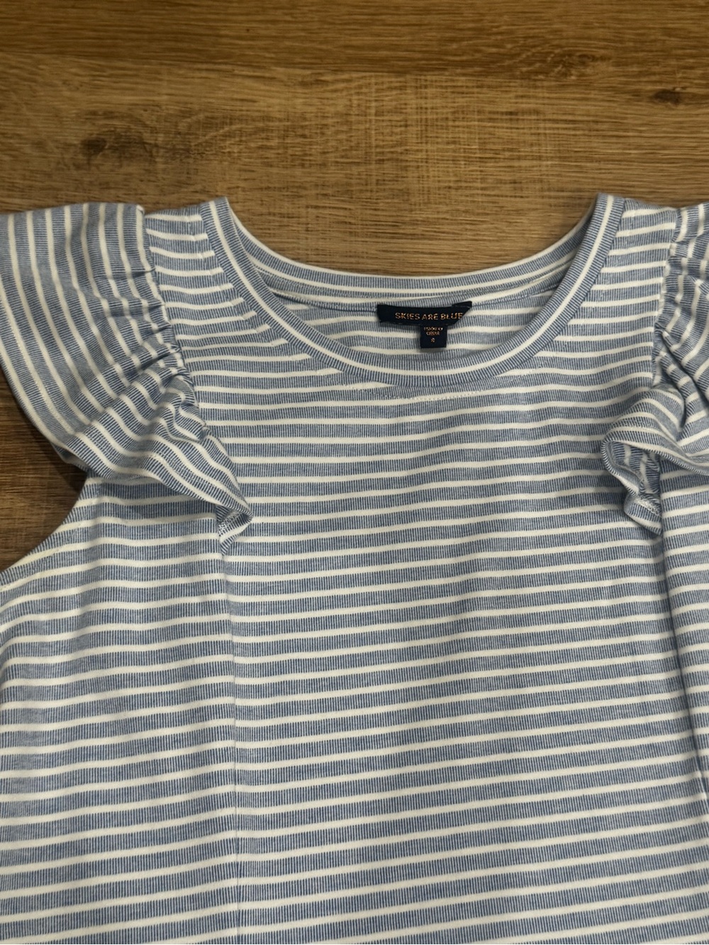 Skies Are Blue Blue & White Stripe Flutter Sleeve Shift Dress Size Small - Picture 4 of 5